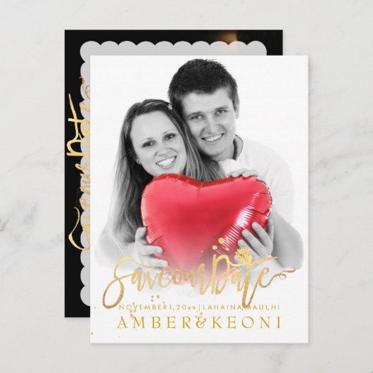 PixDezines Sla de datum / stijlvolle Faux Gold Scr Aankondigingskaart (Voorkant / Achterkant)