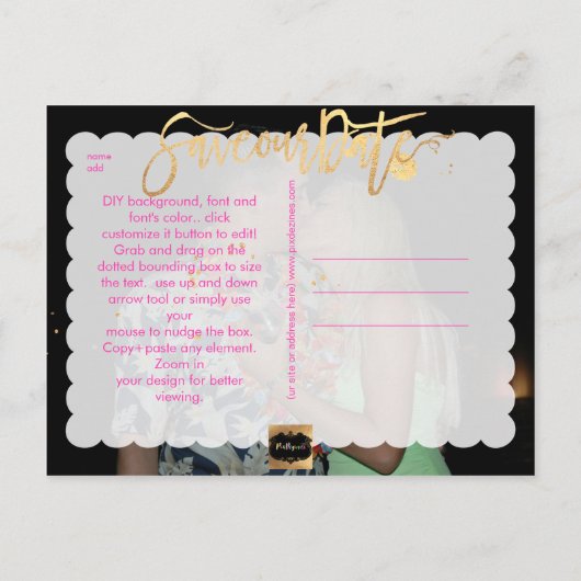 PixDezines Sla de datum / stijlvolle Faux Gold Scr Aankondigingskaart (Achterkant)