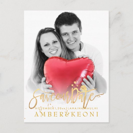 PixDezines Sla de datum / stijlvolle Faux Gold Scr Aankondigingskaart (Voorkant)