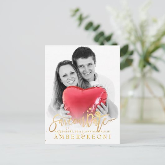 PixDezines Sla de datum / stijlvolle Faux Gold Scr Aankondigingskaart (Staand voorkant)