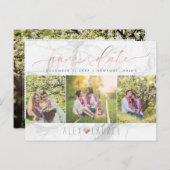 PixDezines Sla onze datum/Faux-Roos Gold+Marble op Aankondigingskaart (Voorkant / Achterkant)