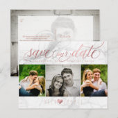 PixDezines Sla onze datum/Faux-Roos Gold+Marble op Briefkaart (Voorkant / Achterkant)