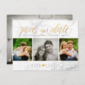 PixDezines Sla onze datum op/chic Faux Gold+Marble Briefkaart (Voorkant / Achterkant)