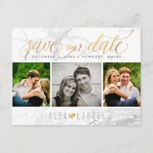 PixDezines Sla onze datum op/chic Faux Gold+Marble Briefkaart
