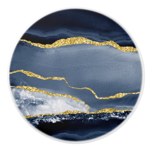 PIXDEZINES SLATE BLUE WATERVERF AGATE KERAMISCHE KNOP (Voorkant)