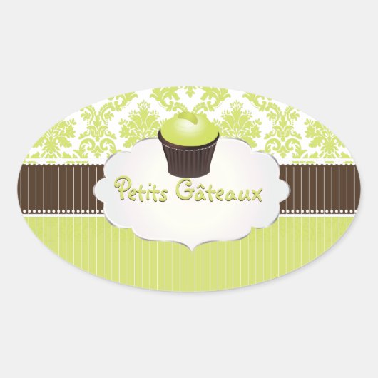 PixDezines sleutel limoen cupcake + damask / DIY k Ovale Sticker (Voorkant)