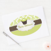 PixDezines sleutel limoen cupcake + damask / DIY k Ovale Sticker (Envelop)