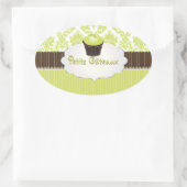 PixDezines sleutel limoen cupcake + damask / DIY k Ovale Sticker (Tas)