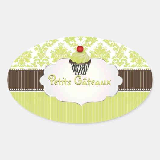PixDezines sleutel limoen cupcake + damask / DIY k Ovale Sticker (Voorkant)