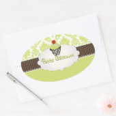 PixDezines sleutel limoen cupcake + damask / DIY k Ovale Sticker (Envelop)