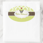 PixDezines sleutel limoen cupcake + damask / DIY k Ovale Sticker (Tas)