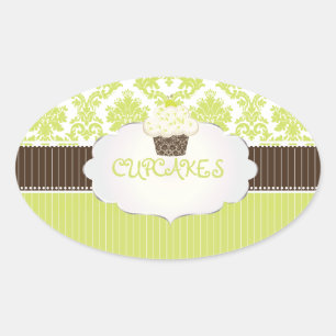 PixDezines sleutel limoen cupcake + damask / DIY k Ovale Sticker