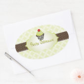 PixDezines sleutel limoen cupcake + rooster/DIY kl Ovale Sticker (Envelop)