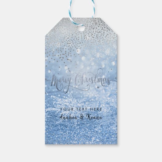 PixDezines Sneeuw Bokeh+Confetti Vrolijk kerstfees Cadeaulabel (Voorkant)
