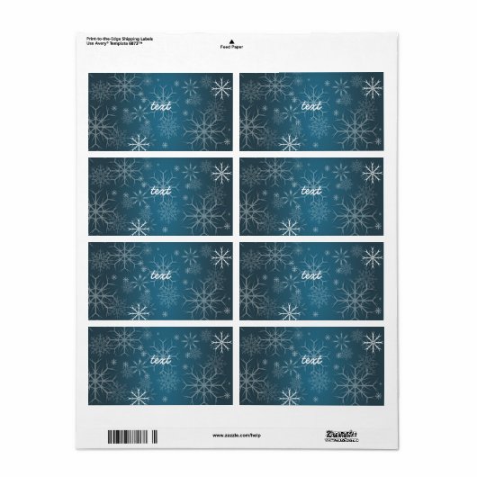 PixDezines Sneeuwvlokken Wit + Blauwgroen Etiket (Full Sheet)