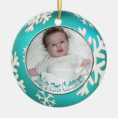 PixDezines Snowflakes Baby's Eerste Kerstmis Keramisch Ornament (Voorkant)