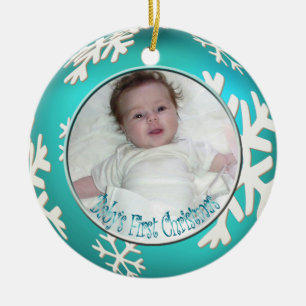 PixDezines Snowflakes Baby's Eerste Kerstmis Keramisch Ornament