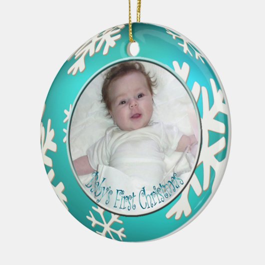 PixDezines Snowflakes Baby's Eerste Kerstmis Keramisch Ornament (Links)