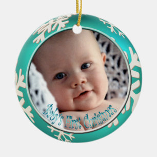 PixDezines Snowflakes Baby's Eerste Kerstmis Keramisch Ornament