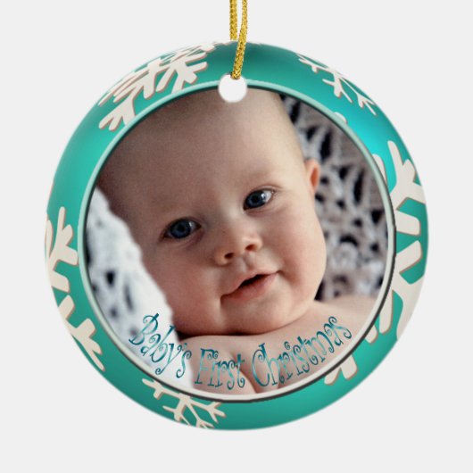 PixDezines Snowflakes Baby's Eerste Kerstmis Keramisch Ornament (Voorkant)