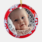 PixDezines Snowflakes Baby's Eerste Kerstmis Keramisch Ornament (Voorkant)