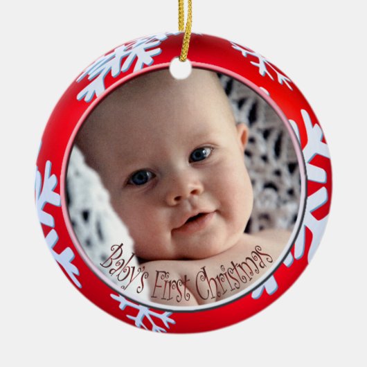 PixDezines Snowflakes Baby's Eerste Kerstmis Keramisch Ornament (Voorkant)