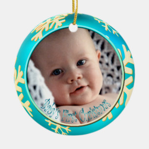 PixDezines Snowflakes Baby's Eerste Kerstmis Keramisch Ornament