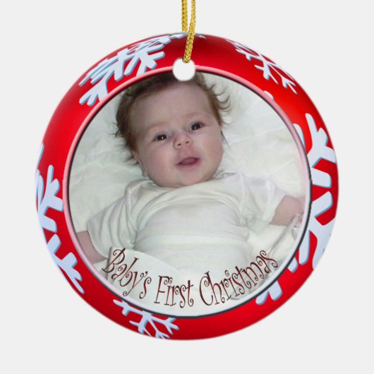 PixDezines Snowflakes Baby's Eerste Kerstmis Keramisch Ornament (Voorkant)
