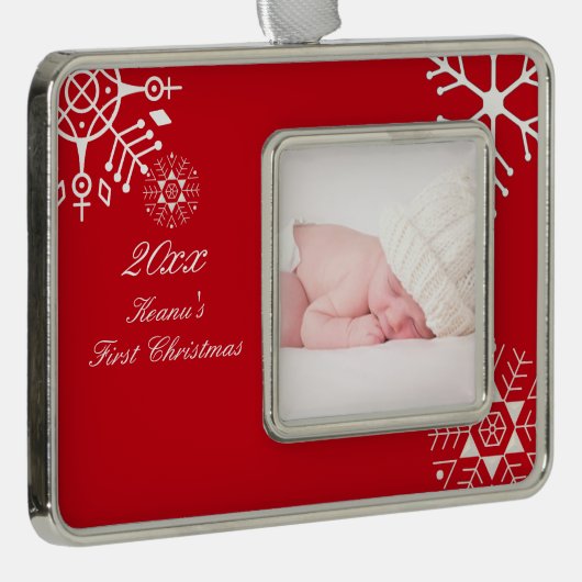 PixDezines Snowflakes First Kerstmis/DIY-kleur Verzilverd Omlijst Ornament (Rechts)