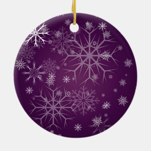 PixDezines Snowflakes White + Plum Keramisch Ornament (Achterkant)