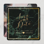 PixDezines sparen Datum/Groene Marmer/Faux Gold Save The Date (Voorkant / Achterkant)