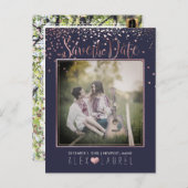 PixDezines sparen de Datum/de Faux Roos Gold Confe Aankondigingskaart (Voorkant / Achterkant)