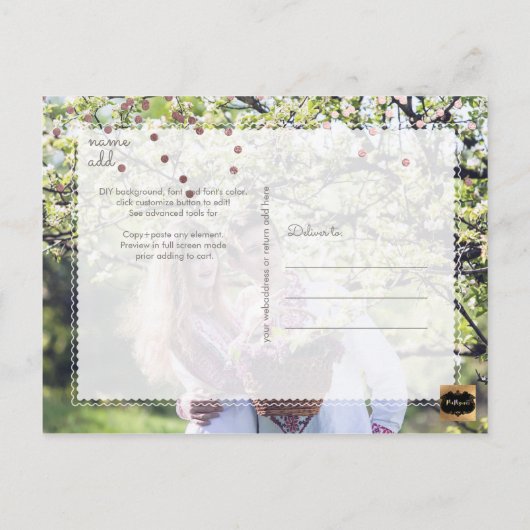 PixDezines sparen de Datum/de Faux Roos Gold Confe Aankondigingskaart (Achterkant)