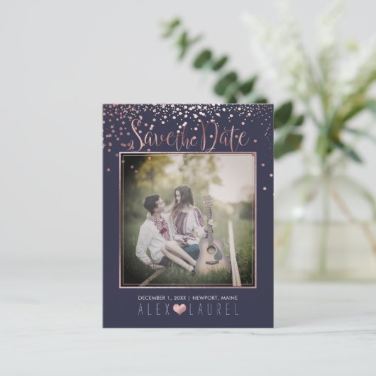 PixDezines sparen de Datum/de Faux Roos Gold Confe Aankondigingskaart (Staand voorkant)