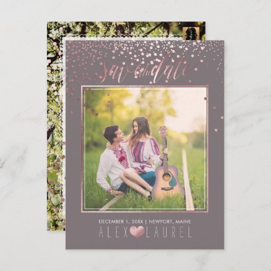 PixDezines sparen de Datum/de Faux Roos Gold Confe Aankondigingskaart (Voorkant / Achterkant)