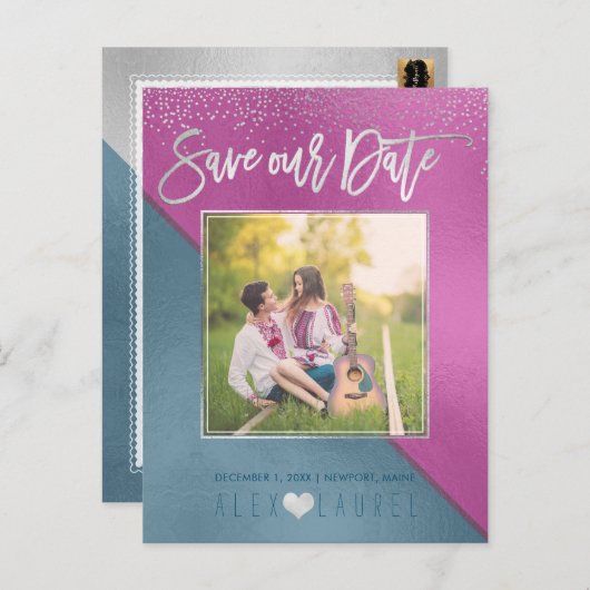 PixDezines sparen de Datum/de Moderne Kleuren van Aankondigingskaart (Voorkant / Achterkant)