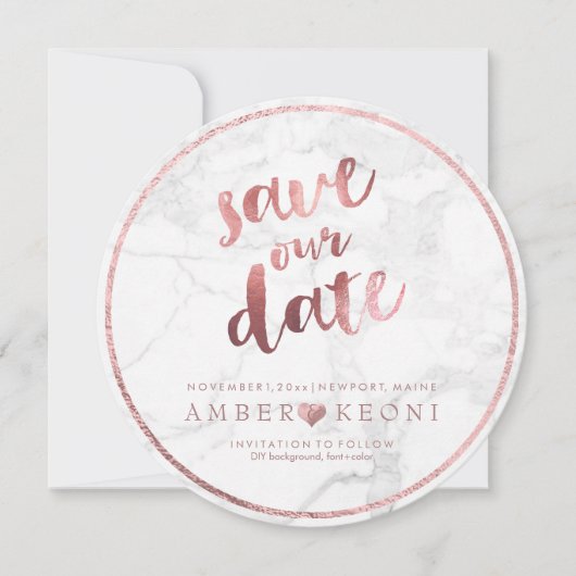 PixDezines sparen de Datum Faux Roos Gold+Marble Save The Date (Voorkant)