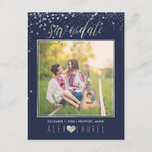 PixDezines sparen de Datum/Faux Silver Confetti Aankondigingskaart