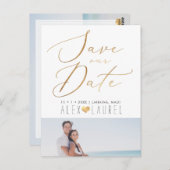 PixDezines sparen onze Datum, Faux Gold Calligrafi Briefkaart (Voorkant / Achterkant)