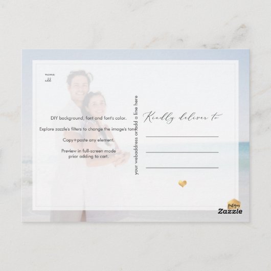 PixDezines sparen onze Datum, Faux Gold Calligrafi Briefkaart (Achterkant)