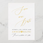 PixDezines sparen onze Datum Luxe Calligrafie Folie Uitnodiging (Voorkant)