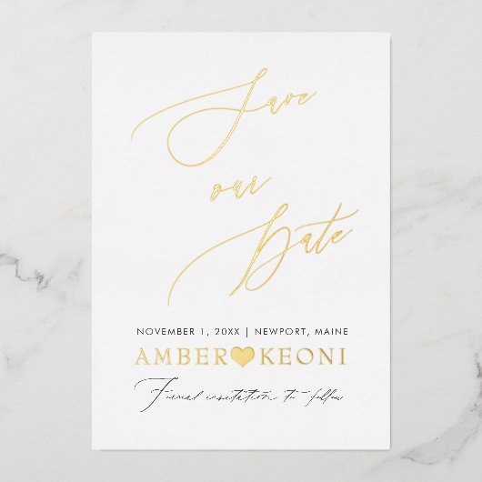 PixDezines sparen onze Datum Luxe Calligrafie Folie Uitnodiging (Voorkant)