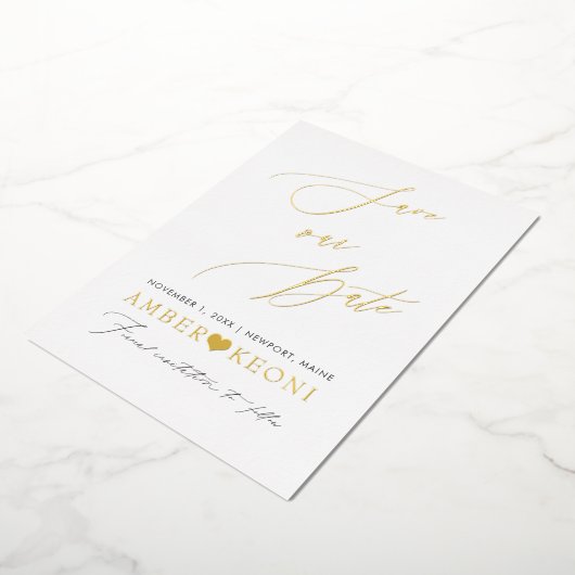 PixDezines sparen onze Datum Luxe Calligrafie Folie Uitnodiging (Gedraaid)