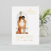 PixDezines sparen onze Datum Luxe Calligrafie Folie Uitnodiging (Staand Voorkant)