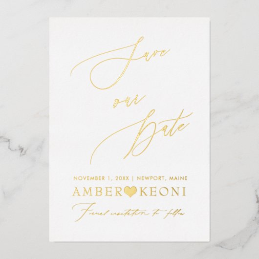 PixDezines sparen onze Datum Luxe Calligrafie Folie Uitnodiging (Voorkant)