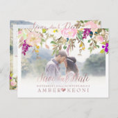 PixDezines Spring Floral Save the Date/Roos Gold Aankondigingskaart (Voorkant / Achterkant)