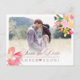 PixDezines Spring Floral Save the Date/Roos Gold Aankondigingskaart