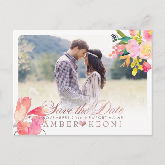 PixDezines Spring Floral Save the Date/Roos Gold Aankondigingskaart (Voorkant)