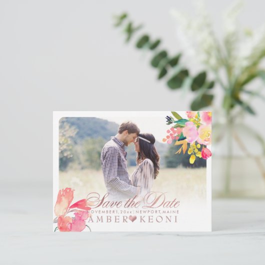 PixDezines Spring Floral Save the Date/Roos Gold Aankondigingskaart (Staand voorkant)