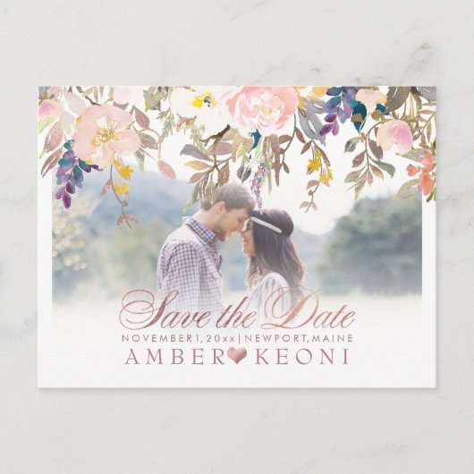 PixDezines Spring Floral Save the Date/Roos Gold Aankondigingskaart (Voorkant)